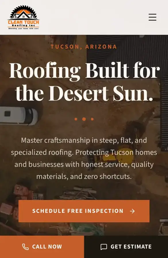 Homepage of Clean Touch Roofing, a YourSites roofing website